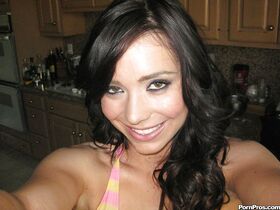 Brunette ex-girlfriend Beverly Hills flashing big natural tits in kitchen