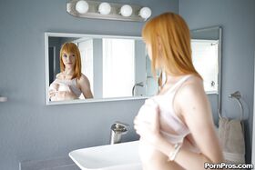 Redhead ex girlfriend Anny Aurora demonstrating shaved pussy in high heels