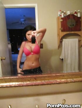Hot ex-gf Loni Evans taking selfshots of her perfect tits in bathroom mirror