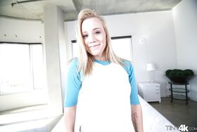 Blonde teen babe Bailey Brookes posing non nude before exposing shaved cunt