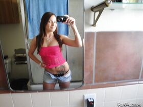 Ex-girlfriend Jenna Rose taking self shots in mirror while removing clothing