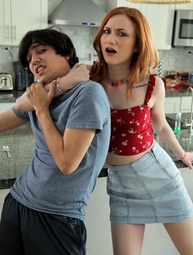 Young redheaded Scarlet Skies seduces her stepbrother over breakfast