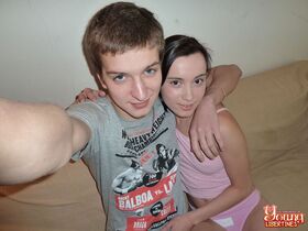 Young couple takes selfies before oral and vaginal sex on a bed