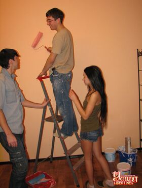 House painting session leads to MMF sex for these horny teens