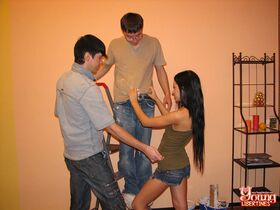 House painting session leads to MMF sex for these horny teens