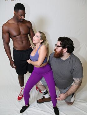 Hot blonde Christie Stevens fucks a BBC at the gym in her cuckold's presence