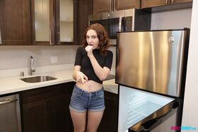 Fair skinned teen with red hair Kelsey Kage wears jizz on face after fucking