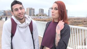 Tattooed redhead Silvia Rubi picks up a stranger for her next porn movie