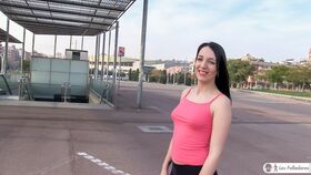 Spanish slut Liz Rainbow flashes her tits in street and fucks for cash