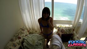 Petite brunette Olivia Olove	gets picked up on the beach and fucked in POV