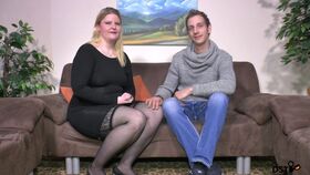 Pale-skinned German woman has sex with skinny guy for amateur film