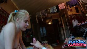 Hot blonde teen Amber Daikiri shows her tits and gets fucked POV style