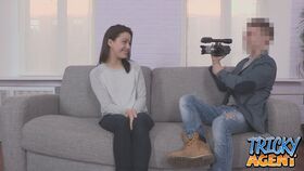 Adorable teen Ashley gets her twat filled on a casting couch by a cameraman