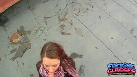 Brazen Stacy Snake drops pants outdoors to moon security cam & fuck on roof