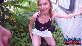Cute blonde Angel Piaff gets fucked in POV after flashing tits in the garden