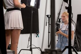 Lesbian badminton players Ariela & Cassey strip and fuck at a photoshoot