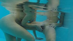 Lesbian blondes from Russia overcome strong excitement in the pool