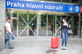 Stunning Russian brunette Kira Queen	meets a handsome guy on the airport