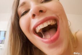 Smiley blonde cum slut Selvaggia gets a huge hot mouthful in POV swallow