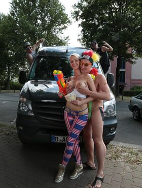 Hot German blonde gets banged and swallows cum in the back of a van