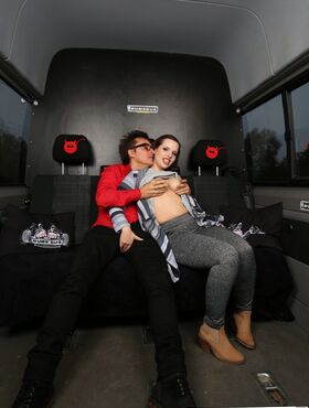 Thick German hottie Pina Deluxe sucks and fucks Conny Dachs on the Bums Bus