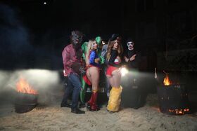Hardcore party slut Lullu Gun gets hot Halloween fucking in costumed group sex