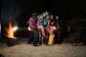 Hardcore party slut Lullu Gun gets hot Halloween fucking in costumed group sex