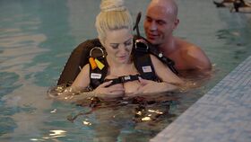 Romanian female gets banged in and out of pool by her Scuba instructor