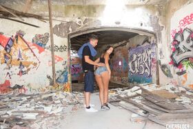 Pretty Latina girl and her BF have nice outdoor sex in abandoned building