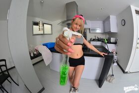 Sassy blonde maid Karla Rivera gets her pussy banged by BBC on kitchen floor