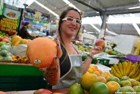 Latina teen Catica Mamor loves posing while selling fruits on the local market