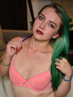 Green haired Colombian teen undresses to show small natural tits & bald muff