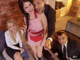 Dinner party turns kinky when sexy Sicilia gets naked for hot foursome selfies