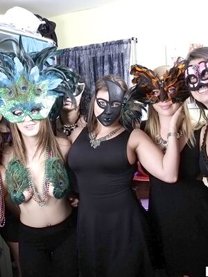 Dare Dorm - Coed party with big tits clothed babes in sexy mysterious masks