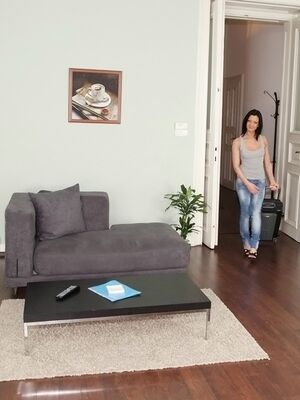 Mikes Apartment - Flexy brunette amateur stripping and masturbating her love holes