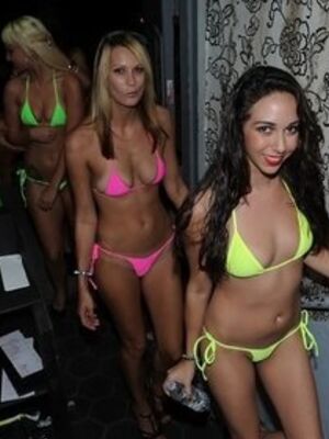 In the VIP - Bikini attired party girls suck cock and eat pussy during an evening of fun