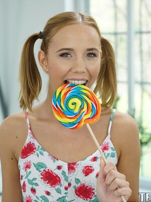 Brace Faced - Petite teen Poppy Pleasure licks her lollipop before getting slammed