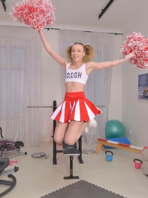 DDF Network - Cutie cheerleader Angel Emily in pigtails doffs uniform for three-way ass fuck