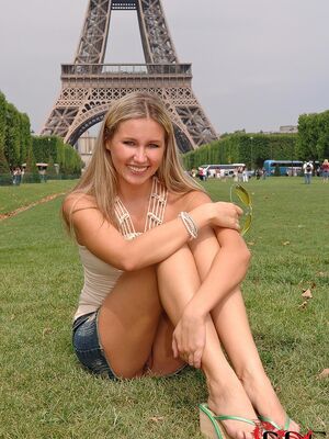 DDF Network - Leggy MILF Cherry Jul goes to Paris and gets off on no panty upskirt flashing