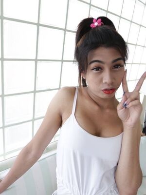 Hello LadyBoy - 21yo Thai ladyboy strips and sucks off white cock