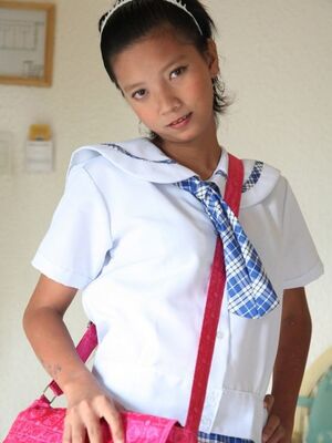 Trike Patrol - Petite Filipina schoolgirl Sally in uniform flashes panty upskirt & teen pussy