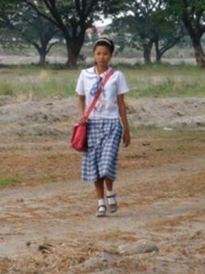 Trike Patrol - Smoking Filipina schoolgirl Sally opens her uniform to reveal sweet teen tits