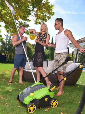 Hands on Hardcore - Blonde housewife Kitana Lure does a DP in the yard with the maintenance men