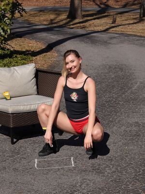 ALS Scan - Athletic teen Emma Sirus masturbates on a driveway before taking a piss
