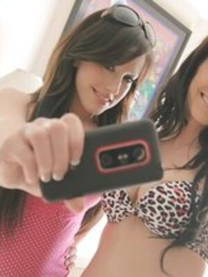 Teen BFF - Brunette lesbians Jennifer White and Karina White taking selfies