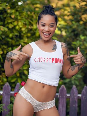 Cherry Pimps - Ebony solo model Honey Gold exposes her small tits in sexy panties