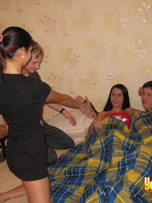 Young Sex Parties - Teen couples swap partners during foursome action on a bed