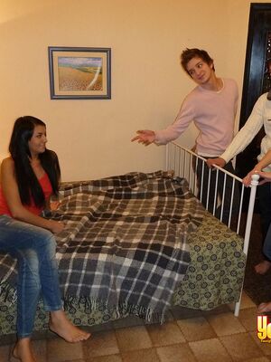 Young Sex Parties - College students partake in group sex during a game of checkers on a bed
