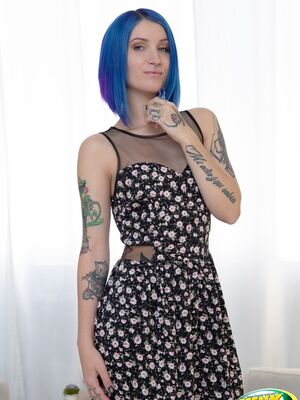 Teeny Lovers - Blue haired tattooed teen Keoki Star gets pounded hard by a daddy